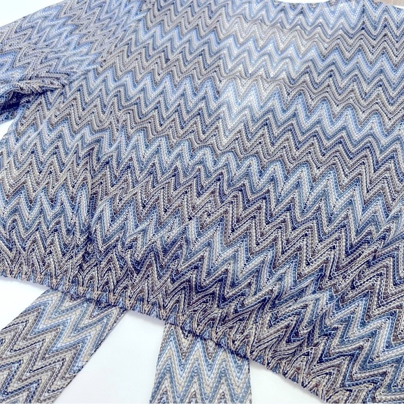 Moon River Chevron Tie Front Sheer Blouse L Metallic Zigzag Puff Sleeve Top - Picture 7 of 12